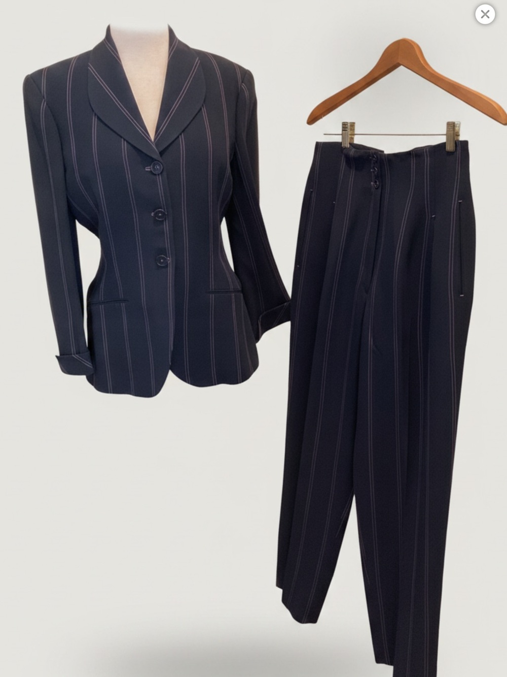 Richard Tyler Couture Navy Pinstripe Blazer & Trousers Suit Set